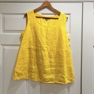 Flax Brand Womens Medium Linen Sleeveless Top Lagenlook Yellow Relaxed Tunic